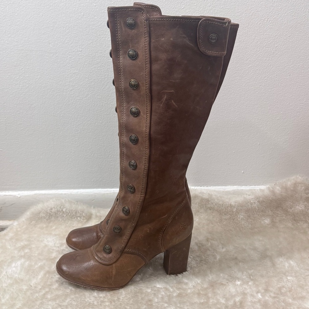 Frye Adrienne Button Boots Rustic Brown Tall Leather Vintage Victorian Sz 10M - Picture 2 of 14
